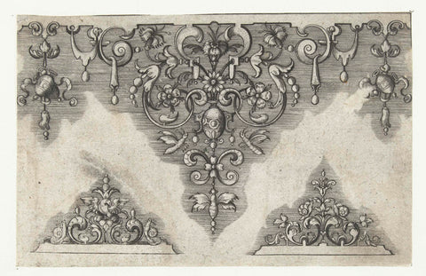 Border with a vase in the middle, anonymous, 1571 - 1639 Canvas Print