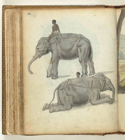 Elephant in harness standing and lying down., Jan Brandes, 1785 Canvas Print