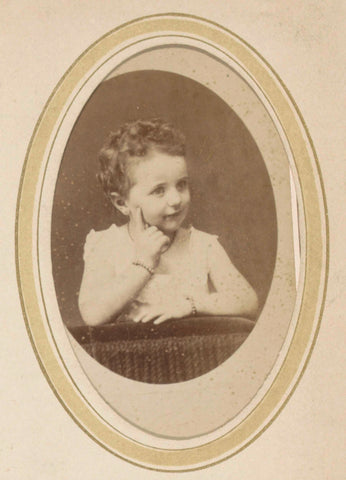 Portrait of a young child with two bracelets, holding a finger against the cheek, H. Bulens jr., c. 1860 - c. 1900 Canvas Print