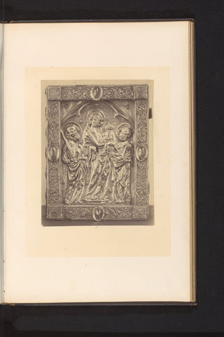 Bookbinding with Mary and child and Pieter and Paul from the Basilica of Our Lady in Tongeren, drawn up at an exhibition on religious objects from the Middle Ages and Renaissance in 1864 in Mechelen, Joseph Maes, 1864 Canvas Print