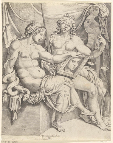 Prudence and Justice, Cornelis Bos, 1537 Canvas Print