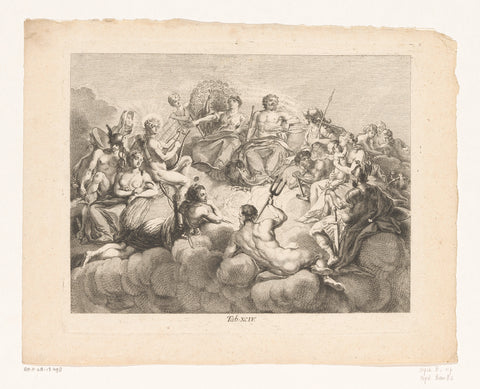 Collection of gods on Olympus, anonymous, Daniel Nikolaus Chodowiecki (copy after), in or after 1774 Canvas Print