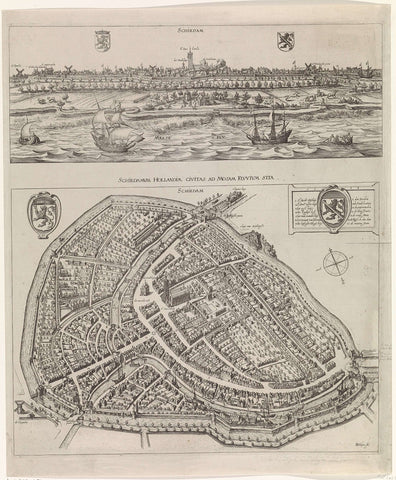 Panorama en plattegrond van Schiedam, 1598, Jacob de Gheyn (II), 1700 - 1800 Canvas Print