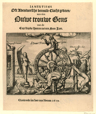 Title print of the pamphlet: Iamertiens Oft Aventuersche berouw Clacht gedaen aen den Ouwe trouwe Geus, 1619, anonymous, 1619 Canvas Print