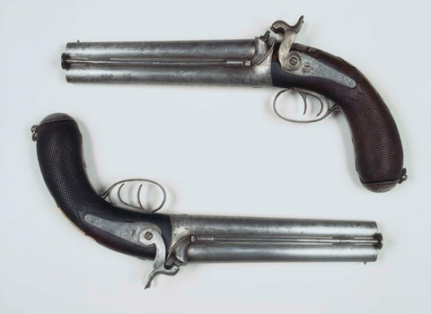 Double-barreled equestrian pistol with percussion lock, John Donaghy, c. 1820 - c. 1850 Canvas Print