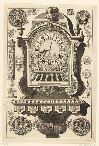 Pendulum crowned with bust, anonymous, Daniël Marot (I), after 1706 - before 1800 Canvas Print