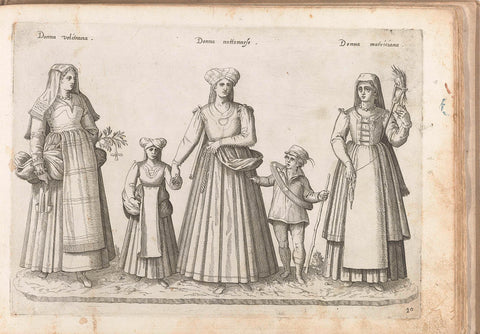 Three women and children, dressed in rural Italian clothing, c. 1580, Bartolomeo Grassi, in or before 1585 Canvas Print