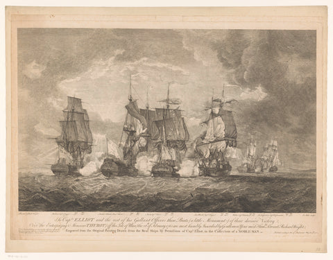 French and English fleets during a naval battle, John Miller, 1762 Canvas Print