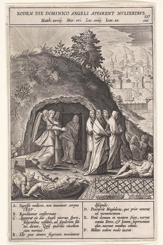 Three Maria's leave the empty grave, Antonie Wierix (II), 1593 Canvas Print