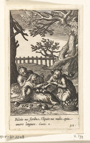 Two women take care of child with fruits and flowers, Boëtius Adamsz. Bolswert, 1624 Canvas Print