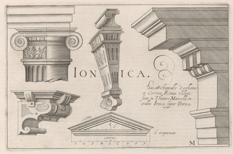 Ionic capital and entablature, Hendrick Hondius (I), 1620 Canvas Print