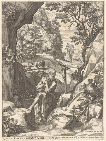 Landscape with St. Hieronymus, Cornelis Cort, 1579 - 1586 Canvas Print