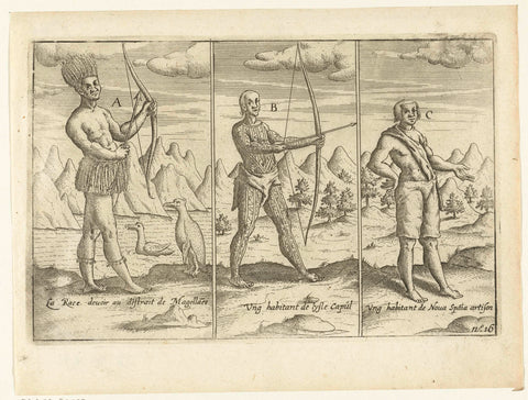 Three different examples of the locals of the Strait Magelaan, the island of Capul in the Philippines and New Spain (Central America), 1599-1600, anonymous, 1646 Canvas Print