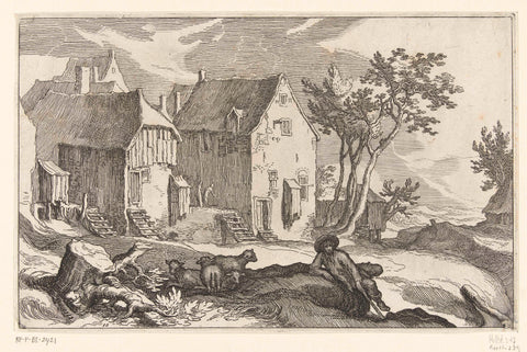 Farm and shepherd with sheep, Boëtius Adamsz. Bolswert, 1614 Canvas Print