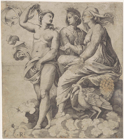 Juno, Ceres en Psyche, Marco Dente (possibly), 1510 - 1527 Canvas Print