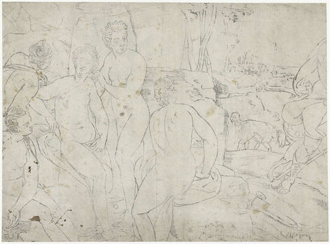 Bathing Diana and her entourage, anonymous, c. 1577 - 1700 Canvas Print