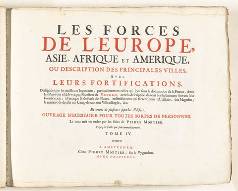 Title page for the fourth volume of the print: Les Forces de l'Europe, Asie, Afrique et Amerique, c. 1702, Pieter Mortier (I), 1702 - 1703 Canvas Print