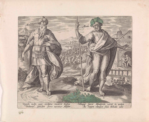 Otniël en Ehud, Hans Collaert (I) (attributed to), 1585 Canvas Print