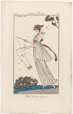 Journal des Dames et des Modes, Costumes Parisiens, 1913, No. 104 : Robe de linon imprimé, George Barbier, 1913 Canvas Print