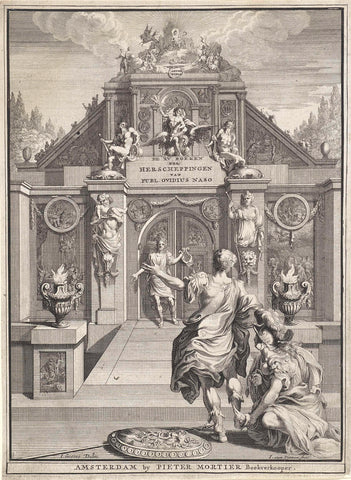 Minerva and Apollo accompany Ovid to a temple, Jan van Vianen, 1697 Canvas Print