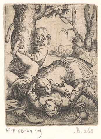 Woman attacked by two jesters, Virgil Solis, 1524 - 1562 Canvas Print