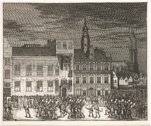 Procession of the archery at night, in front of the city hall of Utrecht, 1714, anonymous, 1714 Canvas Print