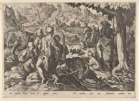 Hunting mountain goats, Philips Galle, 1578 Canvas Print