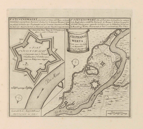 Map of the fort of Stevensweert, Abraham Allard, 1702 - 1733 Canvas Print