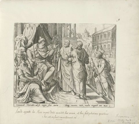 The three kings visiting Herod, Johann Sadeler (I), 1585 Canvas Print