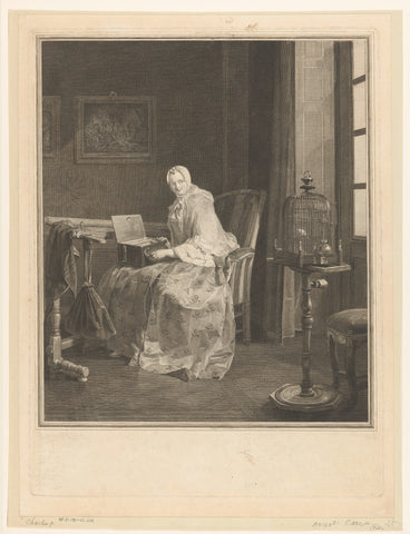 Woman in an interior with a barrel organ, Laurent Cars, c. 1753 Canvas Print