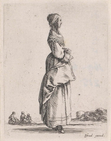 Standing young woman in profile to the right, Stefano della Bella, 1620 - 1664 Canvas Print