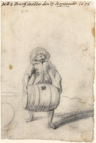 Boy lugging a barrel, Harmen ter Borch, 1651 Canvas Print