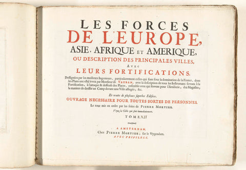 Title page for the twelfth part of the print work: Les Forces de l'Europe, Asie, Afrique et Amerique, ca. 1702, Pieter Mortier (I), 1702 - 1703 Canvas Print