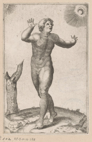 Naked Man with Sun and Moon, Adamo Scultori, c. 1540 - c. 1585 Canvas Print