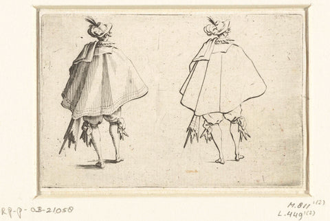 Twice the same man with cloak and sword, seen on the back, Jacques Callot, 1621 Canvas Print