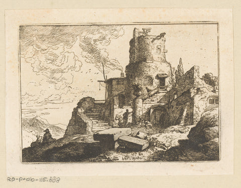 Landscape with watchtower, Christian Wilhelm Ernst Dietrich, 1744 Canvas Print