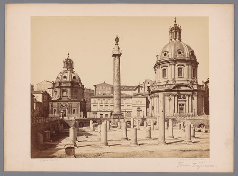 Gezicht op het Forum van Trajanus met links de Santa Maria di Loreto en rechts de Santissimo Nome di Maria al Foro Traiano te Rome, anonymous, 1851 - 1900 Canvas Print