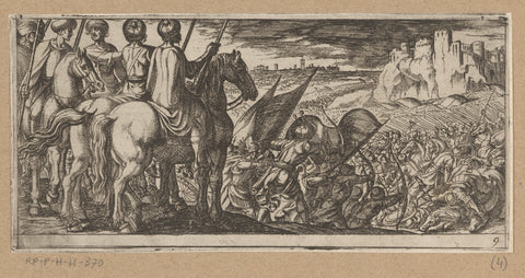 Battle scene with cavalry watching from hill, Antonio Tempesta, 1565 - 1630 Canvas Print