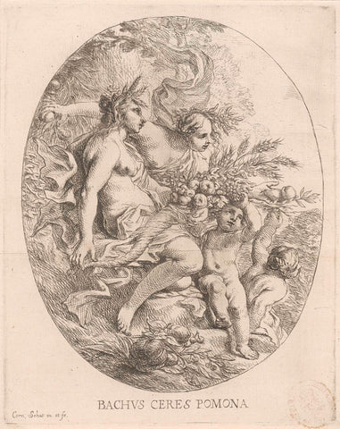 Bacchus, Ceres and Pomona, Cornelis Schut (I), 1618 - 1655 Canvas Print