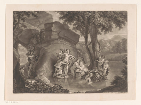 Diana bathed with her nymphs cursed Actaeon, John Smith (printmaker/ publisher), 1662 - 1742 Canvas Print