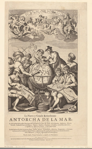 Figures with maps at a globe and nautical instruments, Johannes van Keulen (I), 1700 Canvas Print