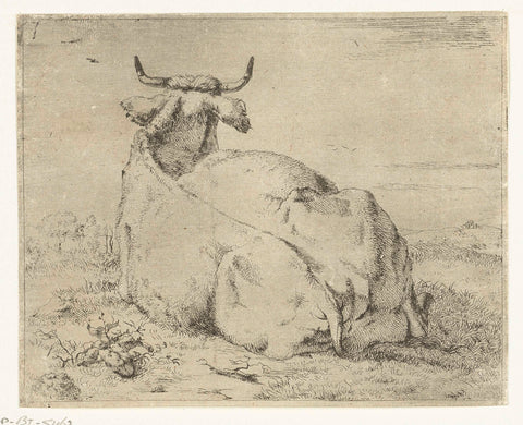 Reclining cow, seen from behind, Marcus de Bye, 1657 - 1688 Canvas Print