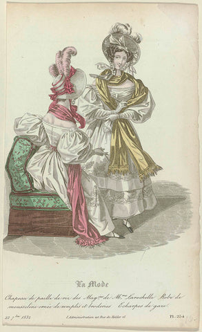 La Mode, 22 September 1832, Pl. 254 : Chapeau de paille de riz (...), August Delvaux, 1832 Canvas Print