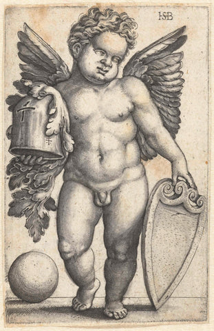 Putto with an empty shield, Hans Sebald Beham, 1510 - 1550 Canvas Print