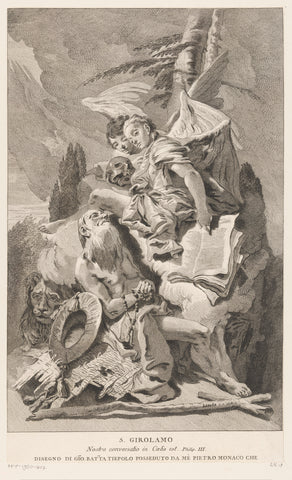 De heilige Hieronymus met twee engelen, Pietro Monaco, 1717 - 1763 Canvas Print