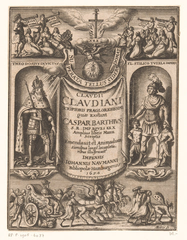 Allegorical title page with Theodosius I and Flavius Stilicho, Abraham Aubry, 1650 Canvas Print