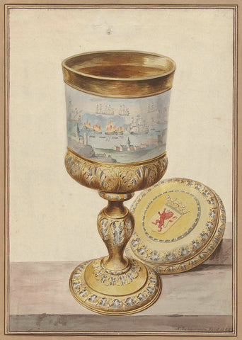 Golden cup with lid, donated to Cornelis de Witt on the occasion of the trip to Chatham, 1667, Aert Schouman, 1748 Canvas Print