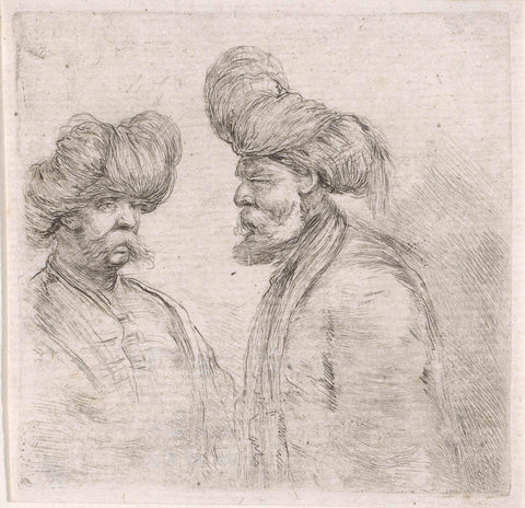 Two Turkish men with moustaches and turbans, Stefano della Bella, 1620 - 1664 Canvas Print