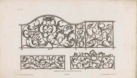 Three ornamental fence designs with seed beads, anonymous, c. 1750 Canvas Print