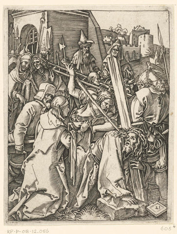 Christ carries cross and meets Saint Veronica with sweat cloth on his way to Calvary, Marcantonio Raimondi, 1510 - 1515 Canvas Print